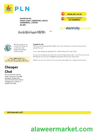 Indonesia PLN electricity business utility bill template in Word and PDF formats